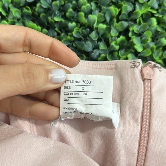 Dessy Collection Off Shoulder Crepe Bridesmaid Dress in size 0 color blush. - Picture 5 of 14